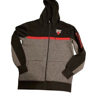 Mens Chicago Bulls Zip Up Hoodie Athletic Performance Black Grey Red Size M